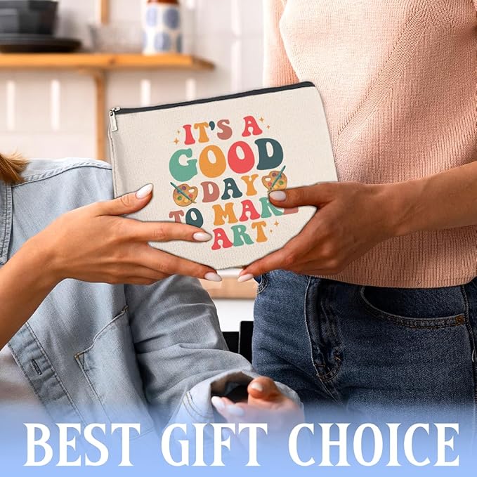 Makeup Bag Gifts for Artists Women, Art Lover Gift Thank You Gifts for Painter Teacher Girls Sister Friends It's A Good Day To Make Art Zipper Cosmetic Bag Travel Toiletry Pouch for Purse