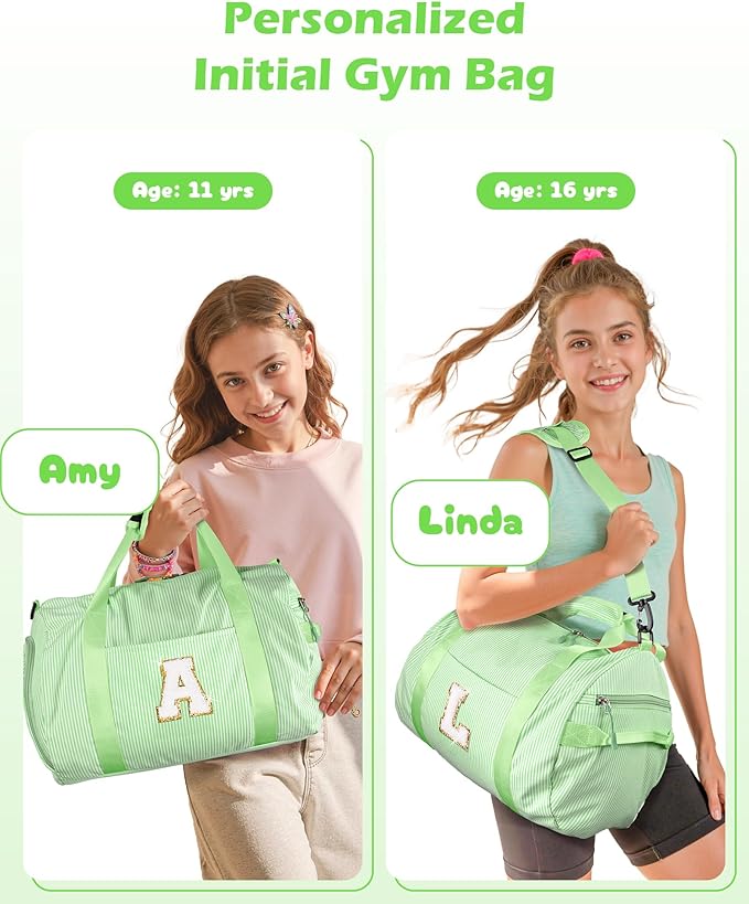 4 Year Old Girl Birthday Gift, Girls Travel Duffle Bag, Kids Initial Overnight Bags with Shoe Compartment, Personalized Weekend Bag with Makeup Pouch, Gift for Gymnastics Girl (Letter L)