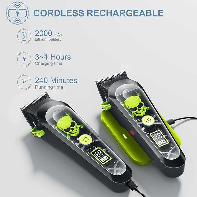 WMARK High Speed Professional Hair Clipper for Men Professional Cordless&Corded Hair Clippers with LCD Display 6 Guide Combs *1comb,Mens Gift-NG-130 (Green)