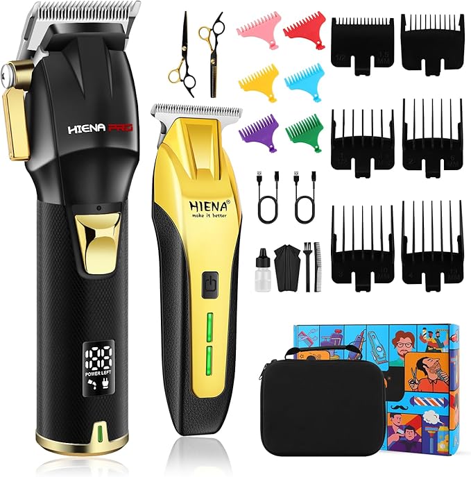 HIENA PRO Professional Barber Kit Hair Clippers Set for Men, Hair Cutting Set, Rechargeable Cordless Clippers and Trimmers Set, Hair Cutting Kit with LED Display, USB Charging, Gifts for Men