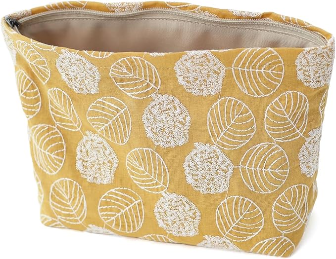 Floral Cotton Embroidered Makeup Bag - Large Capacity Travel Cosmetic Pouch & Toiletry Organizer with Zipper, Perfect for Daily Use, Makeup Storage, or Gift Ideas