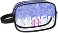Personalized Name Clear Makeup Bag, Custom Women Transparent Cosmetic Travel Toiletry Bag Pouch Organizer for Vacation Weekend, Bright Blue Curtain Glittery