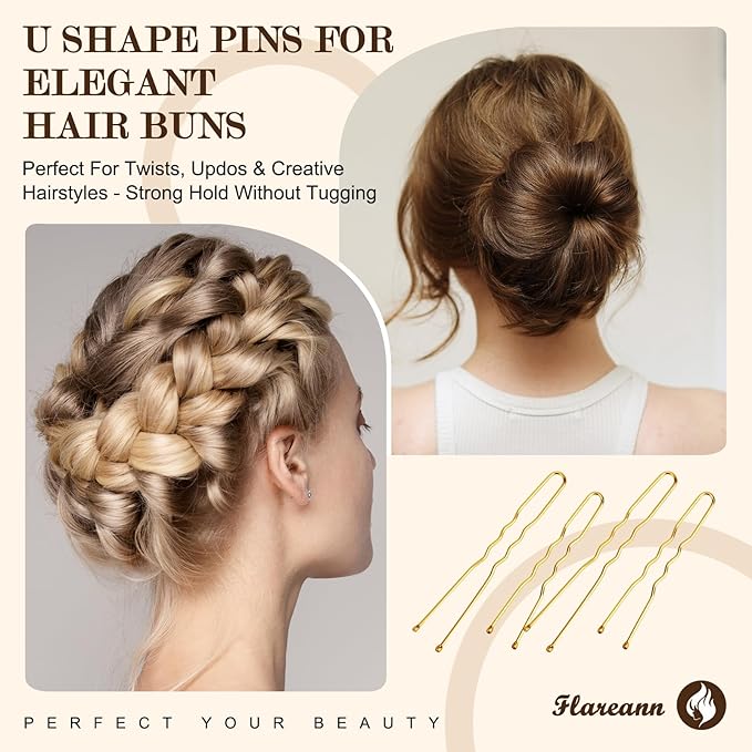 Bobby Pins Set Gold – Hair Accessories Kit for Women & Girls with Bobby Pins, U Shape & Spiral Pin, Perfect for Weddings, Styling, Updos & Buns
