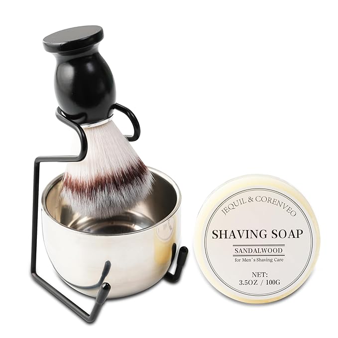 Shaving Brush Set for Men, 4pcs Shaving Set Includes Shaving Brush Shaving Soap, Bowl and Shaving Brush Stand