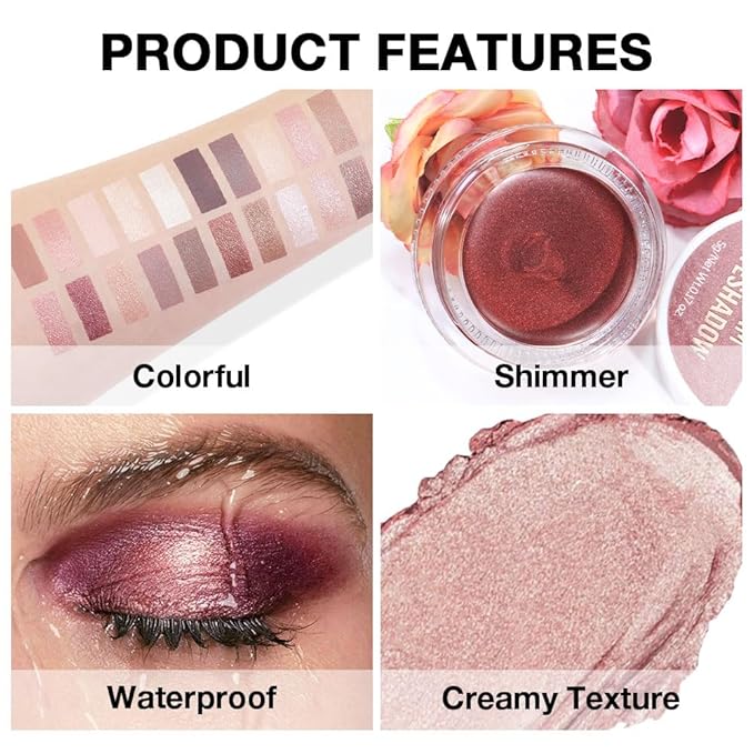 Cream Glitter Antique Rose Shimmer Metallic Eyeshadow Palette Makeup For Mature Women, Natural Single Mini Instant Holographic Eyeshadow, Sombras Crema Para Ojos, Talc, Paraben&Cruelty Free, R02