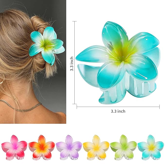 Flower Hair Clips 6 PCS Hawaiian Claw Clips for Vacation Hibiscus Hair Claw Clips Cute Large Hair Clips for Thick and Thin Hair Plumeria Hair Accessories for Women Girls -Petal