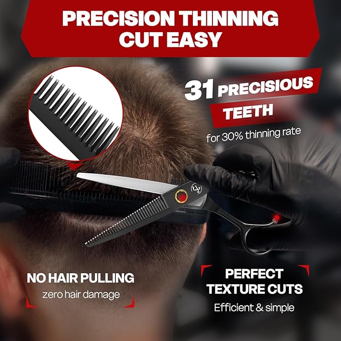 Professional Barber Hair Scissors Thinning Shears Kit - 6.8" HIGH-END Extremely Sharp Haircut Scissors Hairdressing Texturizing Hair Cutting Shears Set 440C Stainless Steel for Salon Home Stylists
