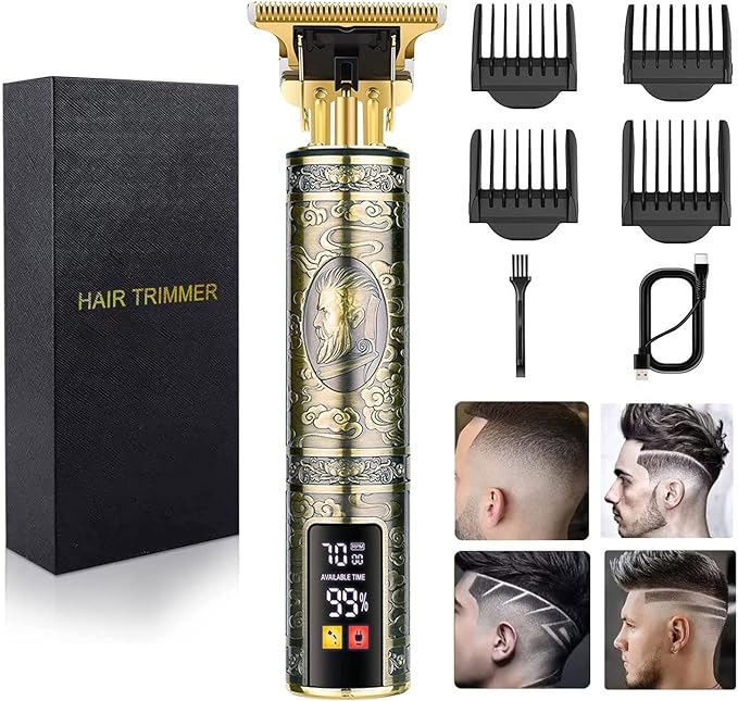 Men's T-Blade Hair Clippers, Waterproof & Low Noise, Professional Hair Trimmer, USB Quick Charge & LED Display, Ergonomic All Metal Design