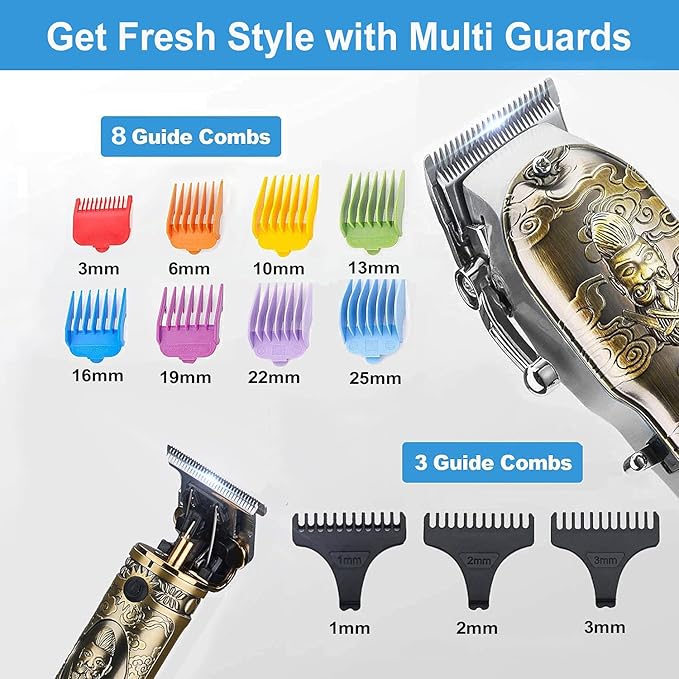 Professional Hair Clippers for Men, Clippers and Trimmers Set, Cordless Barber Clippers for Hair Cutting, Beard Trimmer Hair Cutting Kit with T-Blade Close Cutting Trimmer