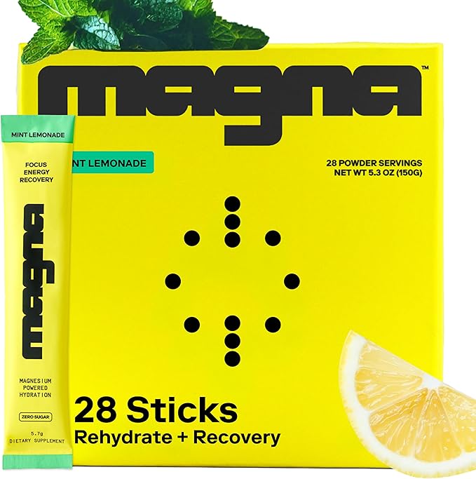 MAGNA Electrolytes Powder Drink Mix for Hydration, Energy & Focus Support with Magnesium L Threonate, Sodium, Potassium, Vitamin D, B6 & B12, Sugar Free, Mint Lemonade Flavor, 28 Servings