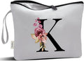 Vavabox A-Z Personalized Makeup Bag, Birthday Gifts for Women Mom, Gifts for Best Friend, Bride Bridesmaid Cosmetic bag (K, Grey)
