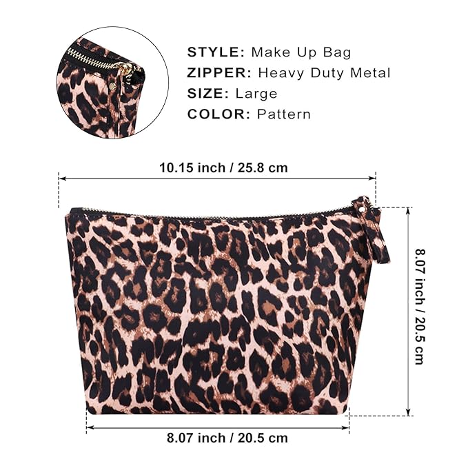 Makeup Bags for Purse Zipper Cosmetic Pouch Large Travel Make Up Organizer Tool Pouch for Women, Leopard