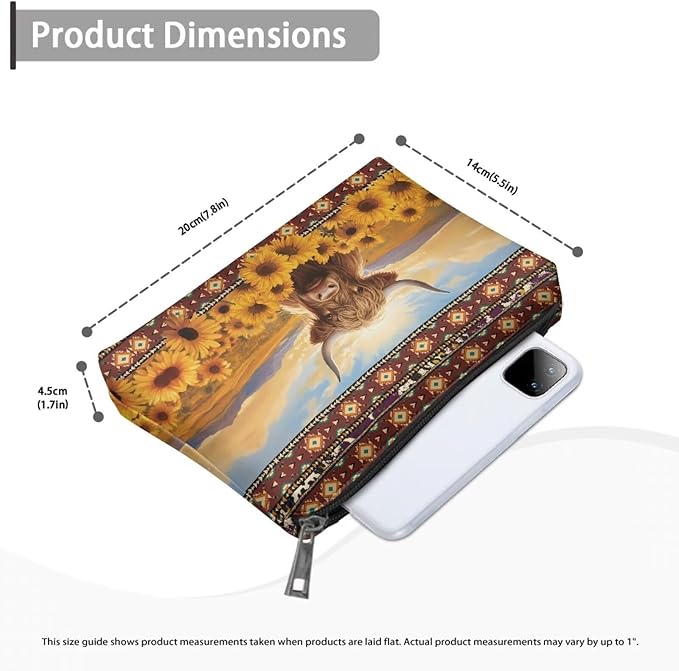 COEQINE Sunflower Purse Leather Cosmetic Wallet for Women Western Party Bag Elehant Cosmetic Pouch With Zipper Cute Highland Cow Purses Cosmetic Wallet for Travel Birthday Party