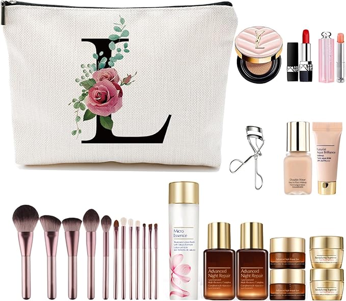 Initial A-Z Personalized Letter Makeup Bag, Monogrammed Bridesmaid Gifts/Presents Cosmetic Bag, Portable Stationery Storage Organizer Pouch, Friendship Love Travel Makeup Bags