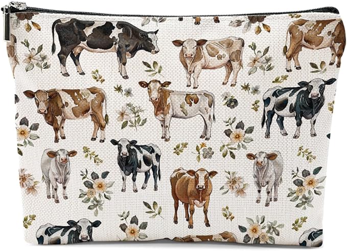 Cow Gifts, Cow Print Stuff Makeup Bag, Cosmetic Bag Travel Pouch, Animal Lovers Friendship Graduation Birthday Gifts for Women Girls Daughter Sisters Bestie Best Friend