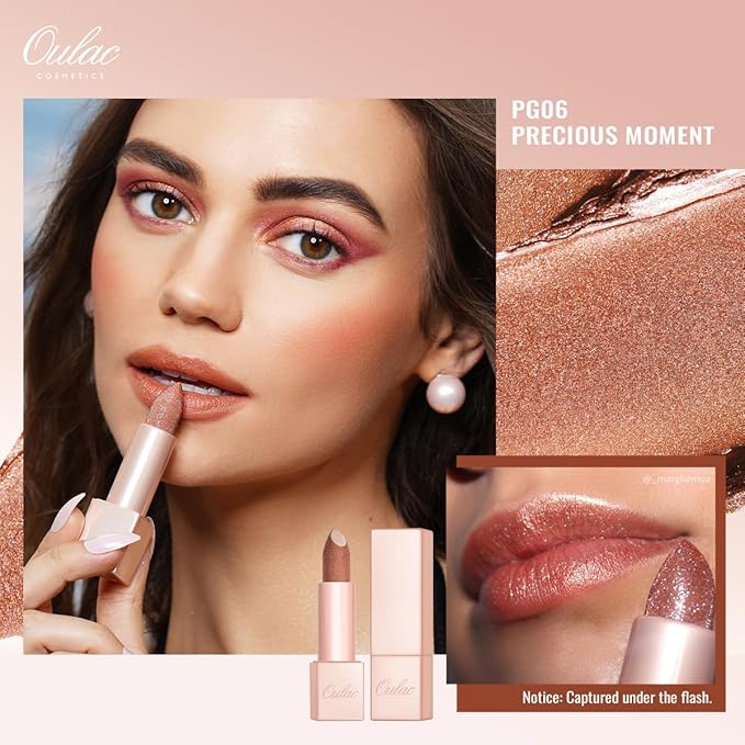 Oulac Moisture Nude Brown Lipstick Set 3PCS - Infinity High Shine Finish, Hydrating Vegan Lipstick Infused with Damask Rose Oil for All-Day Comfort, Gluten-Free, PG13+PG06+D06