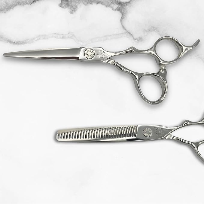 Set of Professional Hair Cutting Scissors in VG-10 Japan Steel - Includes Hair Cutting Scissors, Thinning Shears and Leather Case (7.0 Inch)