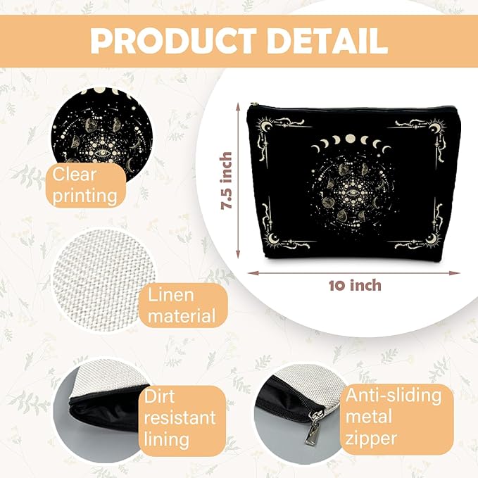 Boho Celestial Moon Phase Makeup Bag - Witchy, Halloweencosmetic Bag