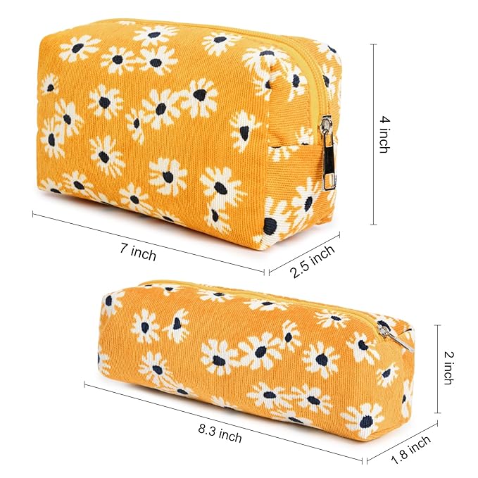 SOIDRAM Makeup Bag Floral Cosmetic Bag Cute Makeup Pouch 1Pcs Large Capacity Makeup Bags and 1Pcs Makeup Brushes Storage Bag Travel Toiletry Bag Organizer