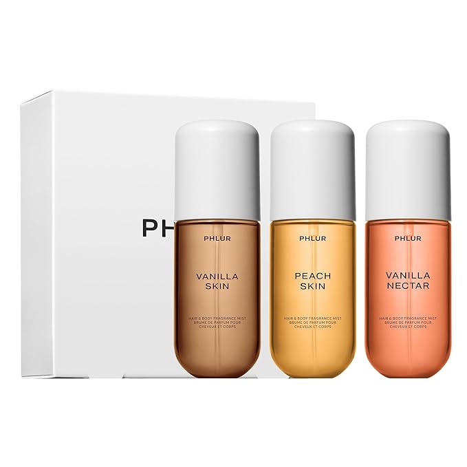 PHLUR Vanilla Peach Trio - Exclusive 3pc Travel Size Body Mist Set ft. Vanilla Skin, Vanilla Nectar, Peach Skin (3 x 3 fl oz)