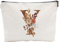 A-Z Boho Personalized Cosmetic Bag-Floral Cotton Letter Makeup Bag With Zipper-Artistic Cosmetic Bag For Travel-Bride,Birthday Gift For Women Daughter Friends-Women Makeup Organizer-A25