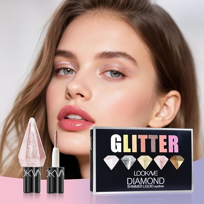 5 Pcs Liquid Eyeshadow Glitter Eyeliner Diamond Colorful Set with Shimmer and Waterproof Eye Shadow for Gift Eye Glitter Makeup (Type A)