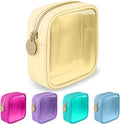 Mini Clear Travel Makeup Organizer Bag for Purse, Small Cute Makeup Bag Preppy Cosmetic Zipper Pouch Purse, Transparent PVC & Nylon Waterproof Coin Pouch Sanitary Napkin Storage Bag for Women(Beige)