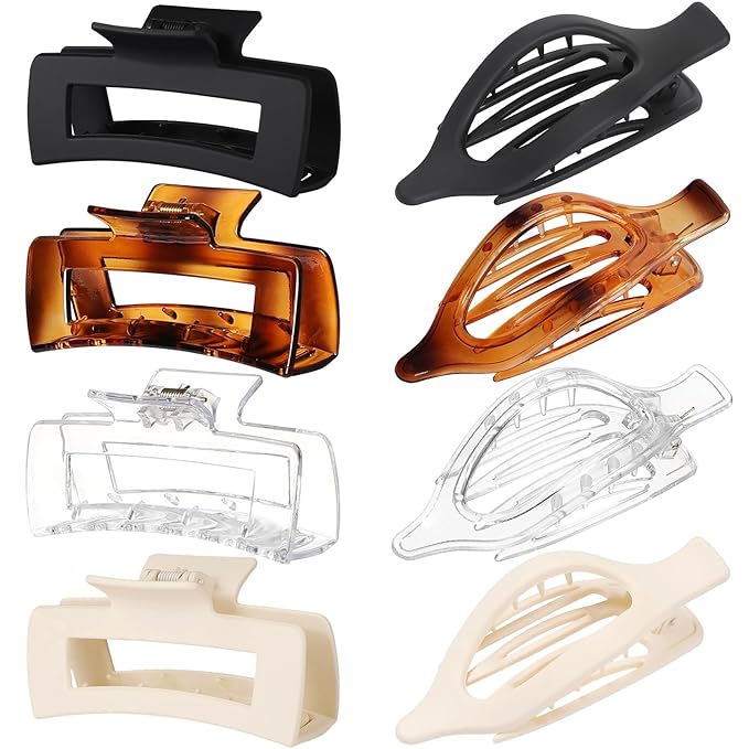 Hair Clips for Women 4.3 Inch Large Hair Claw Clips 8 pcs Square Claw Clips & Flat Hair Clips for Thick or Thin Hair French Concord Hair Barrettes Alligator Hair Accessories for Women (Transparent)