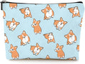 Cute Makeup Bag for Purse Canvas Waterproof Funny Cosmetic Bags for Women Zipper Travel Toiletry Pouch-Corgi Makeup Bags
