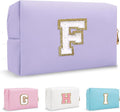 Personalized Small Initial Preppy Makeup Bag, Purple Cute Cosmetic Organizer Chenille Letter Travel Toiletry Zipper Pouch,Portable Waterproof Makeup Case Friendship Gift for Families Friends(Letter F)