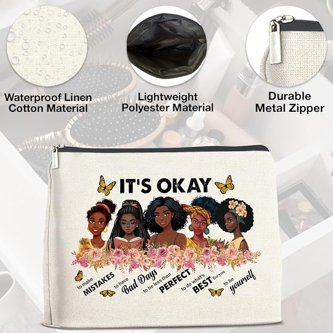 Inspirational Black Women Gifts Makeup Bag, Motivational Gifts for Black Women Girl African American, Zipper Makeup Pouch