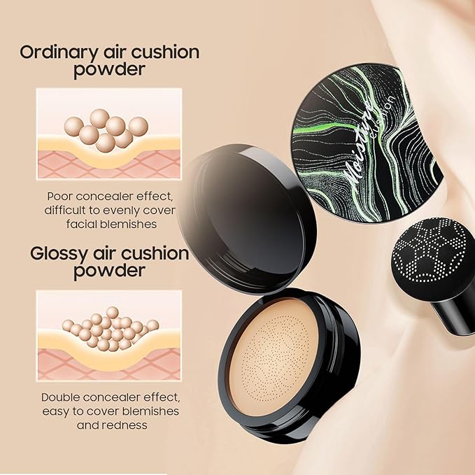 Mushroom Head Air Cushion CC Cream - Tattoo Cover up Makeup Waterproof Long-Lasting Moisturizing Concealer Foundation, Even Skin Tone for All Skin Types (Ivory)