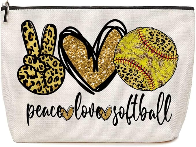 Softball Gifts Leopard Makeup Bag Softball Party Favors Inspirational Gifts for Women Softball Sport Team Lovers Coach Mom Fans Cosmetic Bag Zipper Pouch Game Day Christmas Birthday Gift Ideas
