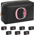 Personalized Initial Makeup Bag, Birthday Gifts for Women and Girls, Small Makeup Pouch Travel Toiletry Bag, Make Up Organizer Bag Gift Trendy Stuff for Friend Mom Teacher, Black