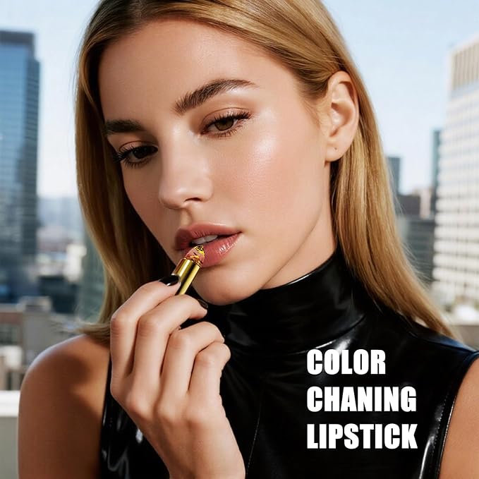Transferproof Color Changing Lipstick with Gold Foil & 24H Moisturizing Glossy Shine – PH Reactive Long Lasting Mood Lipstick for Women, Deep Nourishment Lip Balm, Non-Fading Lip Gloss (1Pcs)