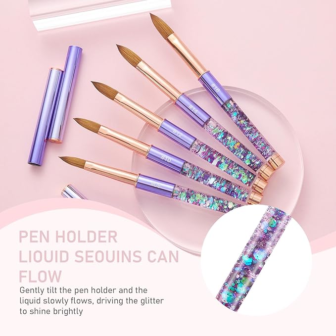 Acrylic Nail Brush Size #12, KEMEISI 100% Pure Kolinsky Nail Art Brushes Sturdy Handle Oval Shaped Acrylic Powder Nail Design Tools for Professional Manicure DIY Home Salon (Purple)