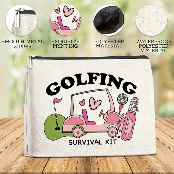 Golf Gifts Makeup Bag for Women, Inspirational Gifts for Golfers Friendship Birthday Golf Lover Gift for Her Female Friend Cosmetic Bag with Zipper Travel Toiletry Pouch for Purse