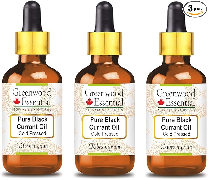 Greenwood Essential Pure Black Currant Oil (Ribes nigrum) with Glass Dropper Cold Pressed (Pack Of Three) 100ml X 3 (10 oz)