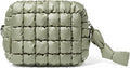 Yarnic Quilted Makeup Bag Cosmetic Bag, Small Puffer Makeup Pouch Soft Puffered Make up Pocket Travel Toiletry Bag for Women, Cute Makeup Bag Organizer (S, Sage Green)