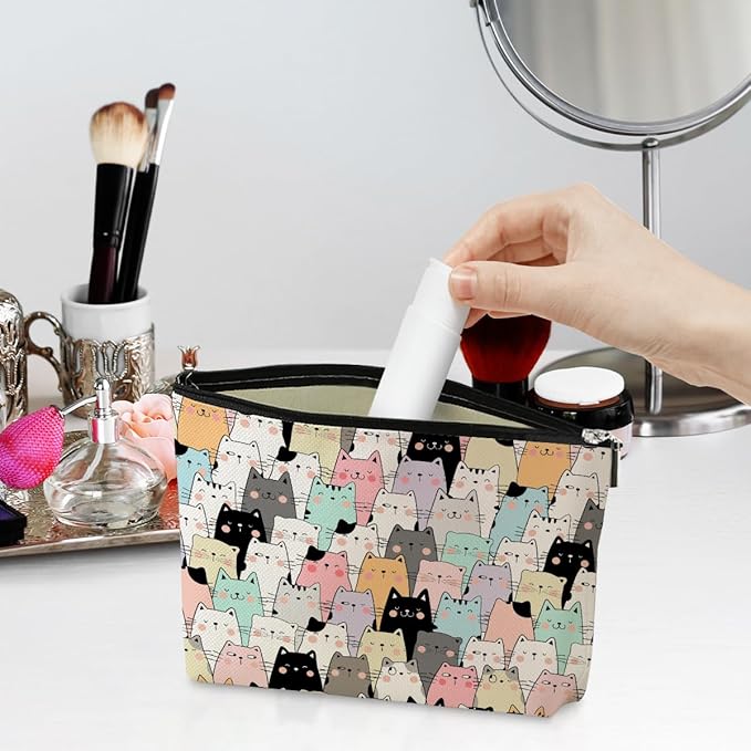 Cute Cats Makeup Bag Cat Gifts Cat Lover Gifts for Women Cats Stuff Decor Kawaii Animal Christmas Birthday Gifts for Women Animal Pet Owner Girl Daughter Best Friend Her Sister Travel Toiletry Bag