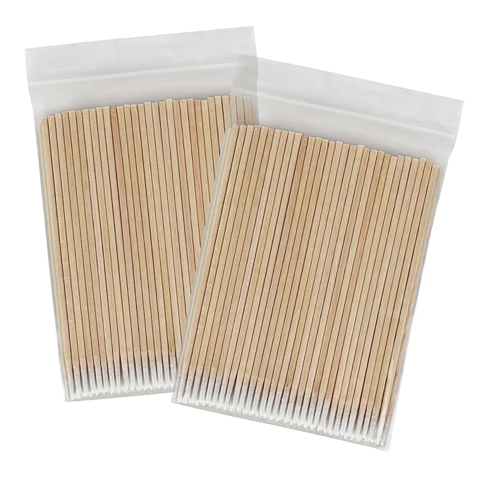 Eyxformula 200 pcs Microblading Cotton Buds with Small Precision Tips, 4-Inch Wooden Sticks, Disposable Mini Pointed Cotton Swabs for Eyebrow Tattoo, Brow Mapping, Permanent Makeup, Nail Clean, Crafts