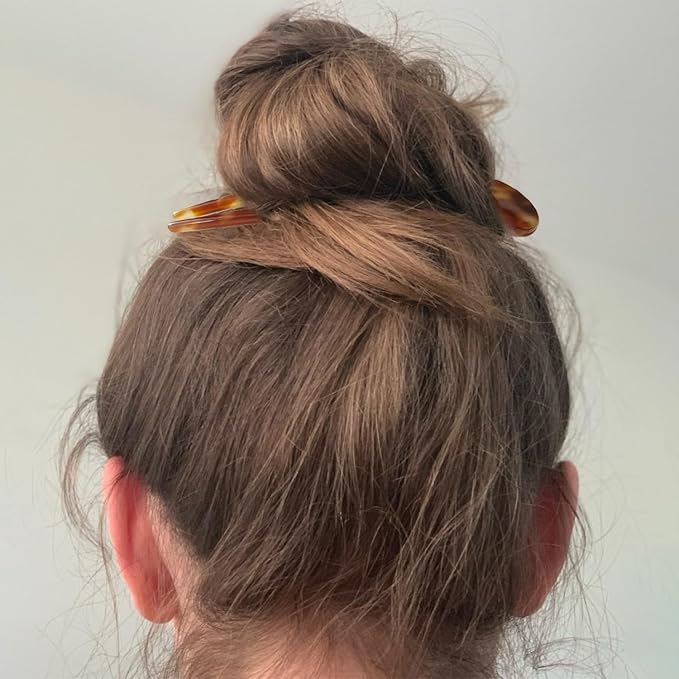 French Hair Pins U Shape Updo Hair Forks 2 Prong Bun Twist Chignon Stick Clips for Women Hair Accessories, 3 Pcs (Green,Tortoise,Brown Floral)