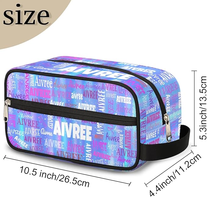 Custom Makeup Toiletry Bag, Personalized Travel Cosmetic Organizer Case Portable Bag with Zipper, Gradient Blue Color Striped Background