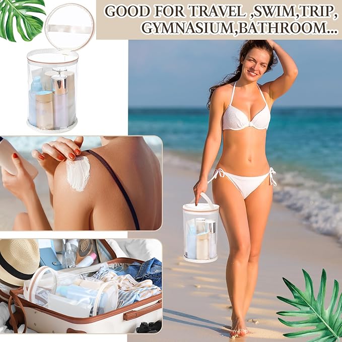 Sanwuta Clear Lotion Bag for Toiletry Cylinder Makeup Bag Heavy Duty Sunscreen Travel Organizer Pouch Waterproof Cosmetic Bag with Handle Zipper Gift for Christmas Beach Pool Airport Women(White)