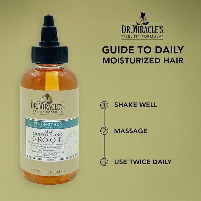 Dr. Miracle's Daily Moisturizing Gro Oil, Blended with Vitamins A, D, E, Avocado & Aloe Vera For Healthy Hair Growth, 4 Ounce
