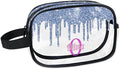 Custom Travel Clear Cosmetic Bag with Name, Personalized Large Capacity Weekend PVC Transparent Toiletry Bag Portable Bathroom Makeup Organizer, Grey Blue Water Fluid Shape Glittering