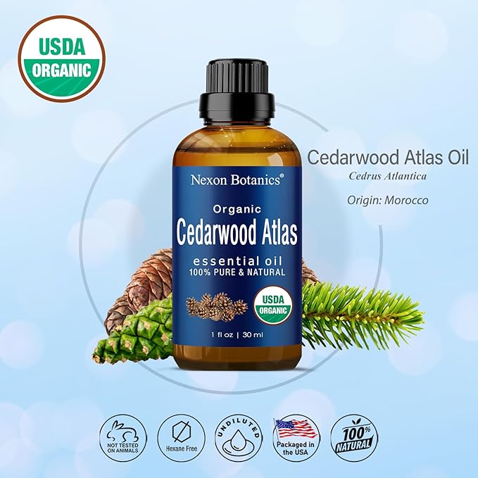 Organic Cedarwood Essential Oil 30 ml - Pure, Natural Oils for Aromatherapy, Diffusers, DIY, Candle and Soap Making Scent - Nexon Botanics