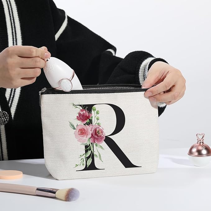 Initial Makeup Bag, Personalized Gifts for Women, Bridesmaid Gifts, Birthday Gifts for Women Mom, Gifts for Best Friend, Bride Bridesmaid Cosmetic bag (Letter R)