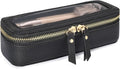 PACKISM Slim Clear Makeup Brush Bag, Pebbled Texture & Hard PU Leather Small Cosmetic Brush Holder, Mini Toiletry Bag Make up Bags with Message Card, Cute Travel Essentials Bag (Black)