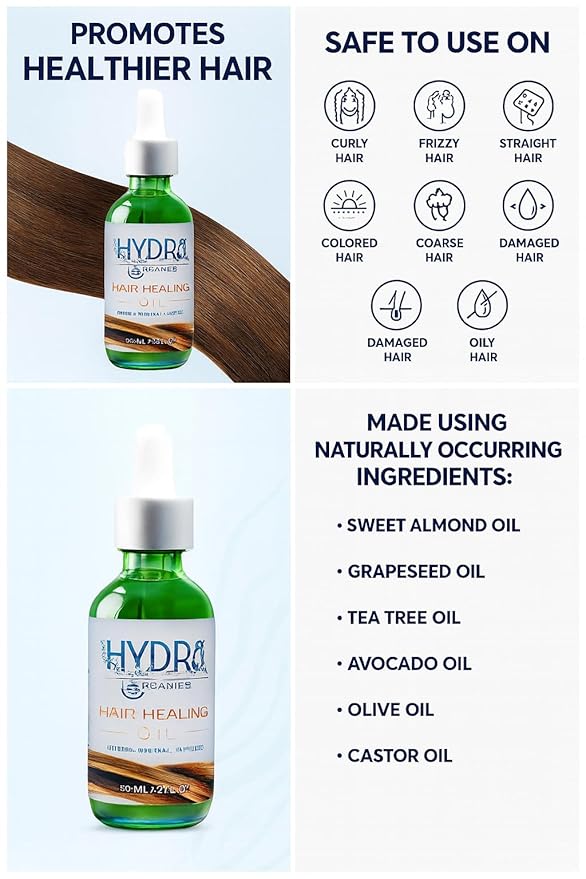 Hydr8 Organics Hair Healing Oil for Dry Scalp, Dandruff, Kinky Curly Hair - Anti-Dandruff, Moisturizing & Repair Oil - 100% Natural, Organic Scalp Treatment, 4oz